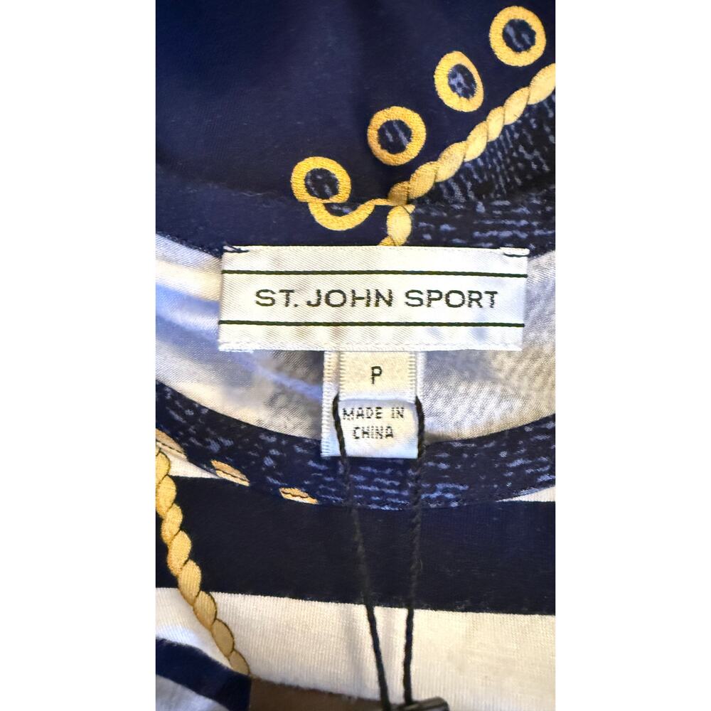 St John Sport Nautical Print Sleeveless Shell Top P Navy Rope Anchor Stripe NWT - Picture 2 of 9